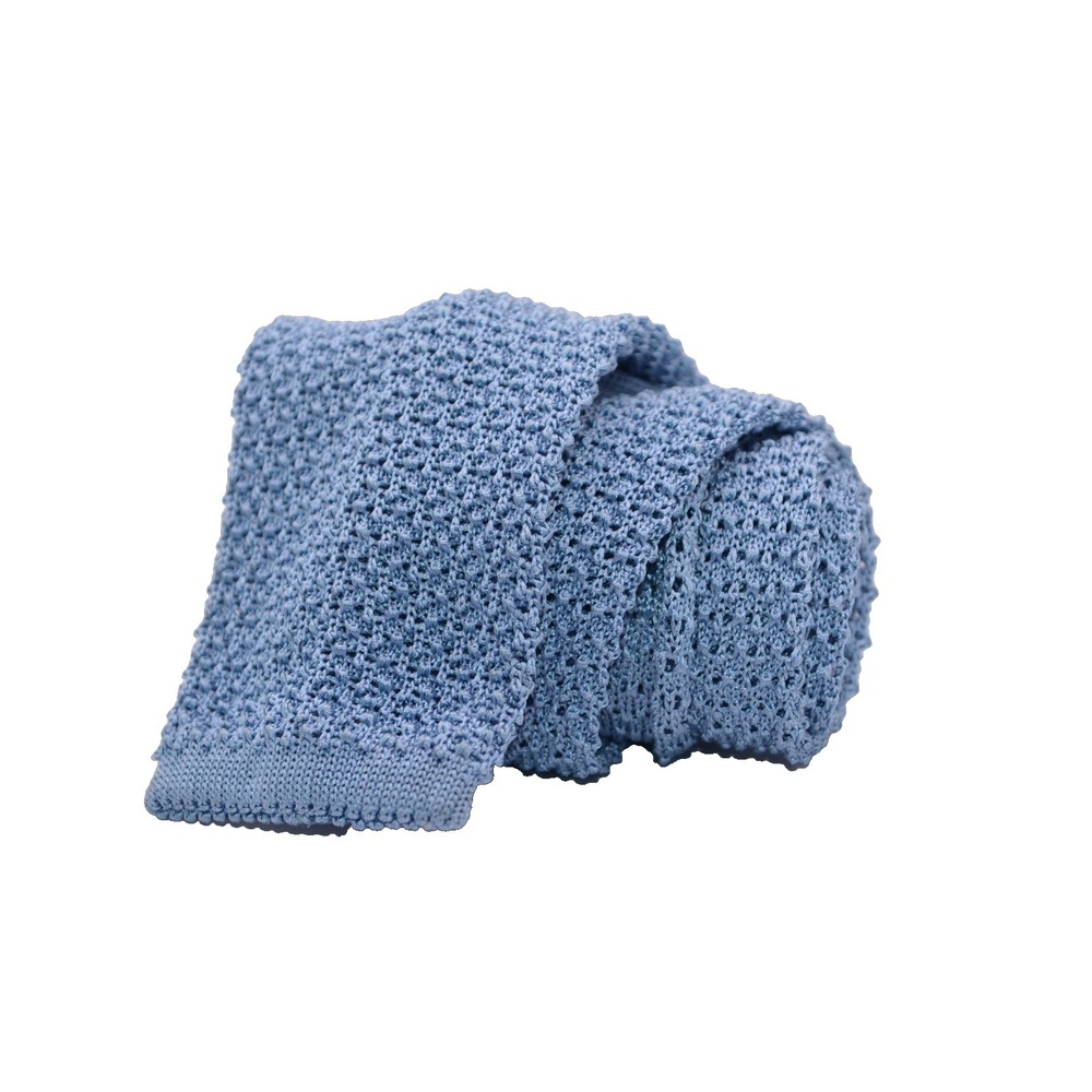 Maus & Hoffman Mens Silk Knit Tie Light Blue Square End Made in Italy